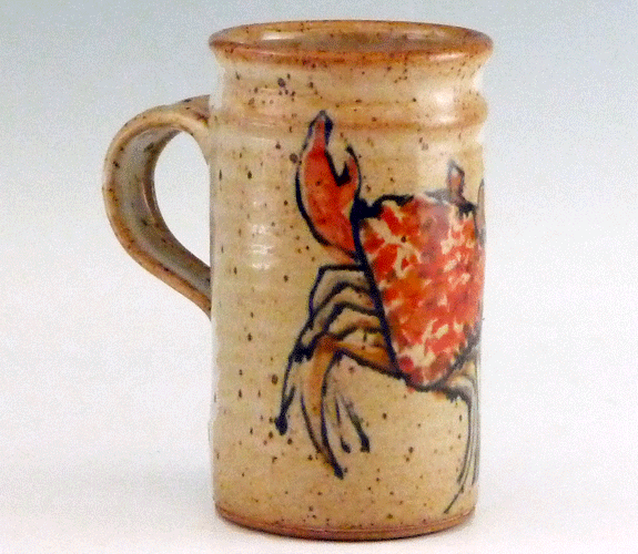 Tall mug with crab design by Frank Gosar
